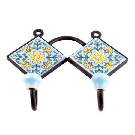  Turquoise Yellow Sunflower Tiles Hooks